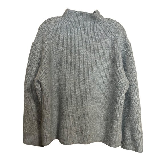 Calvin Klein Sweater Womens Large Ribbed Knit Sweater Blue Metallic Mock Neck - Picture 2 of 5